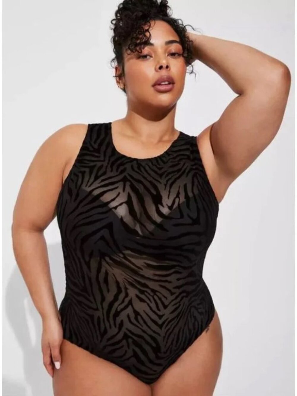 Torrid Flocked Mesh Zebra Bodysuit - Picture 3 of 11